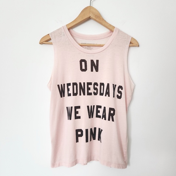 Vintage Tops - Y2K Mean Girls Pink Graphic Tank Top On Wednesdays We Wear Pink Movie Tee Small